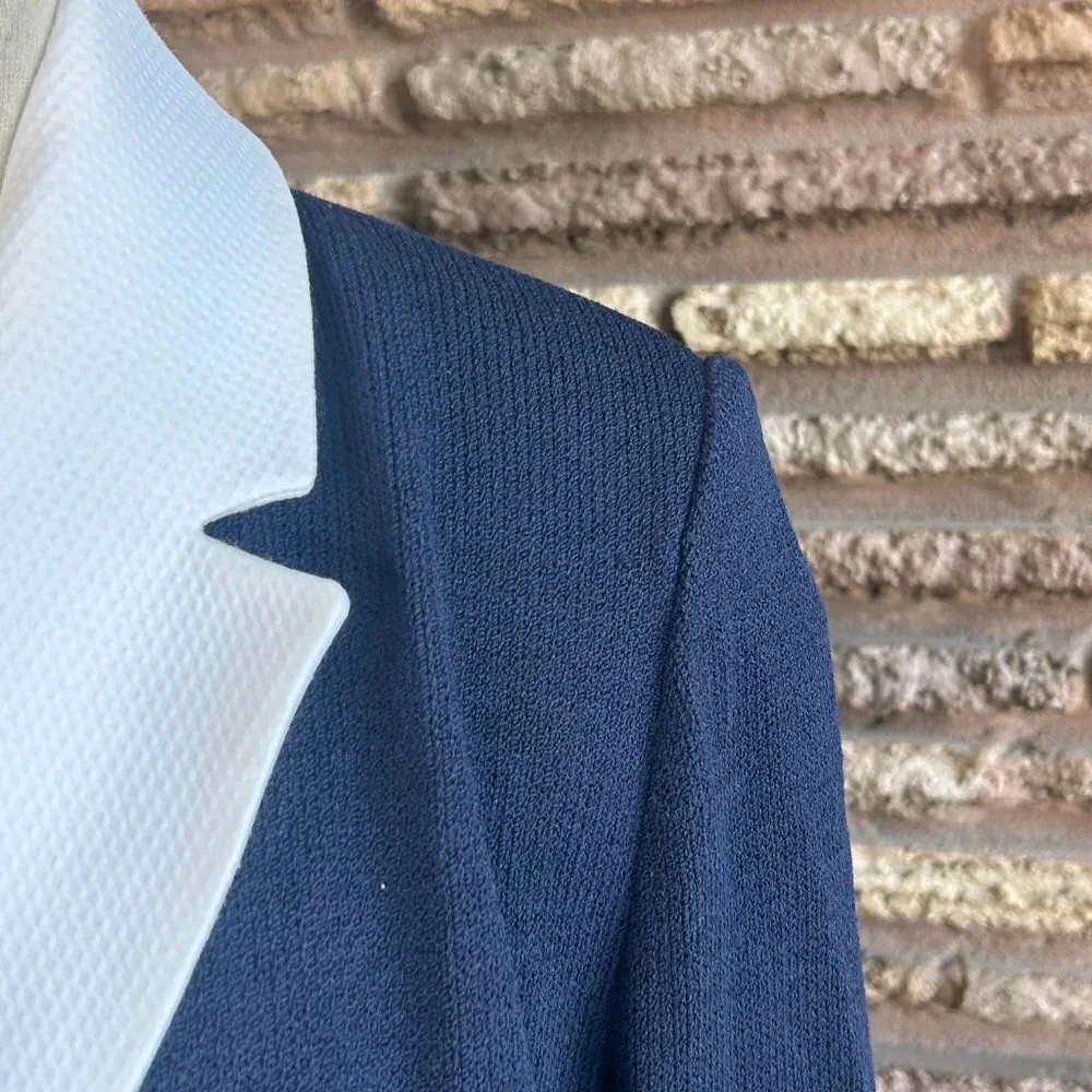 St. John Collection Navy Blue Santana Knit Nautical White Collar Skirt Suit
